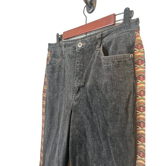 Coldwater Creek Jean 12 Black Denim Wide Leg Western Aztec Cowgirl Braid Hippie - Picture 5 of 14